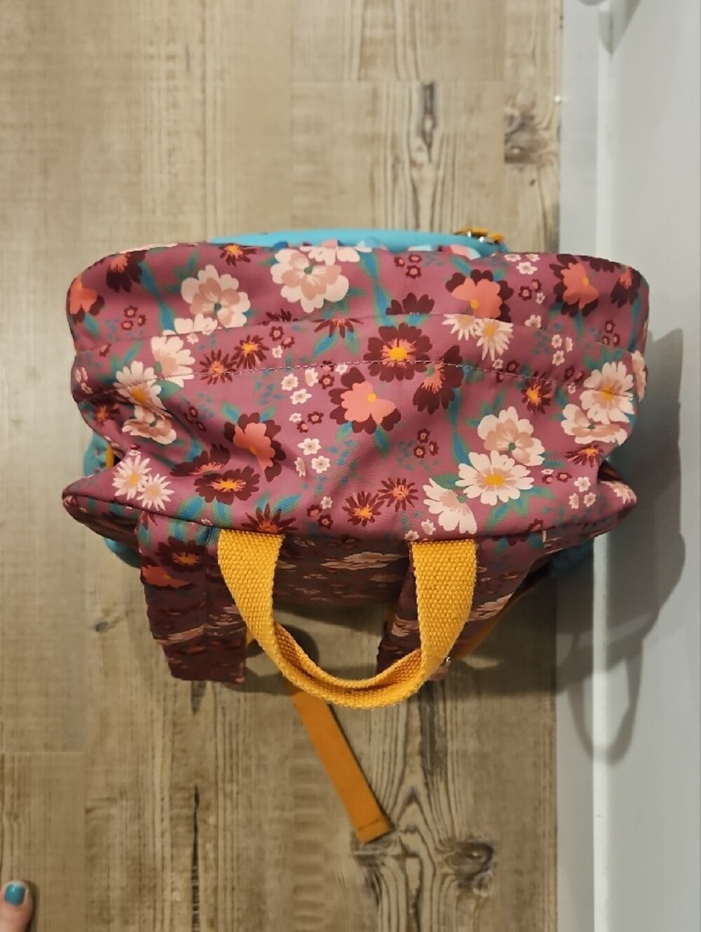 Matilda Jane Floral Kids Backpack in Mauve & Teal with Rainbow Trim - Picture 6 of 8